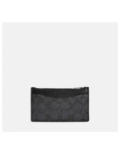 Signature Canvas Zip Card Wallet Grey - COACH - BALAAN 2