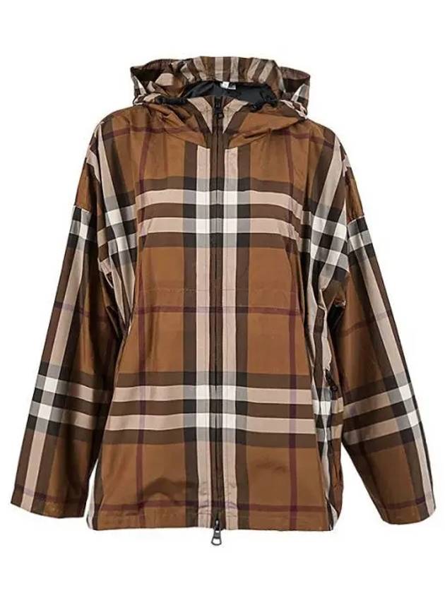 Check Hooded Jacket Dark Birch Brown - BURBERRY - BALAAN 2