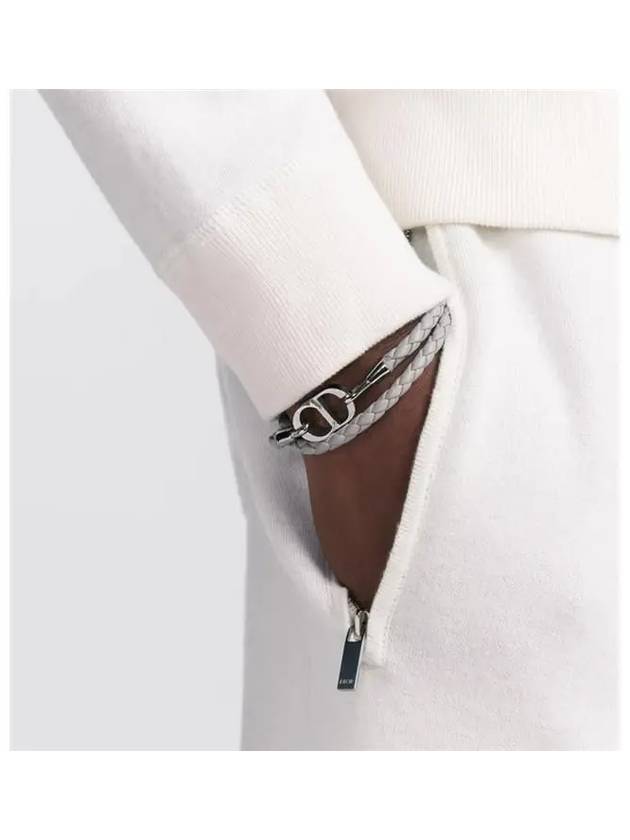 CD Icon Braided Leather Bracelet Grey - DIOR - BALAAN 4