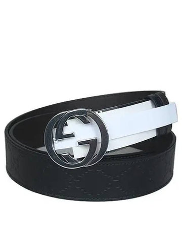 473030 Black Brown Leather Reversible Silver Signature Men s Belt 32 34 inches - GUCCI - BALAAN 1