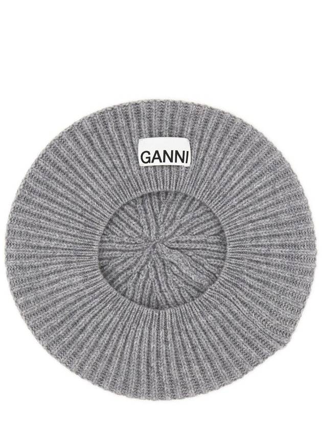 Logo Rib Edge Wool Beret Paloma Melange - GANNI - BALAAN 4