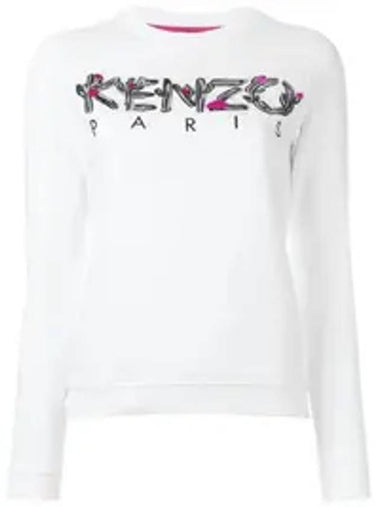 Embroidered Logo Cotton Sweatshirt White - KENZO - BALAAN 1