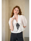 V neck peplum ribbon blouse white - CAHIERS - BALAAN 3