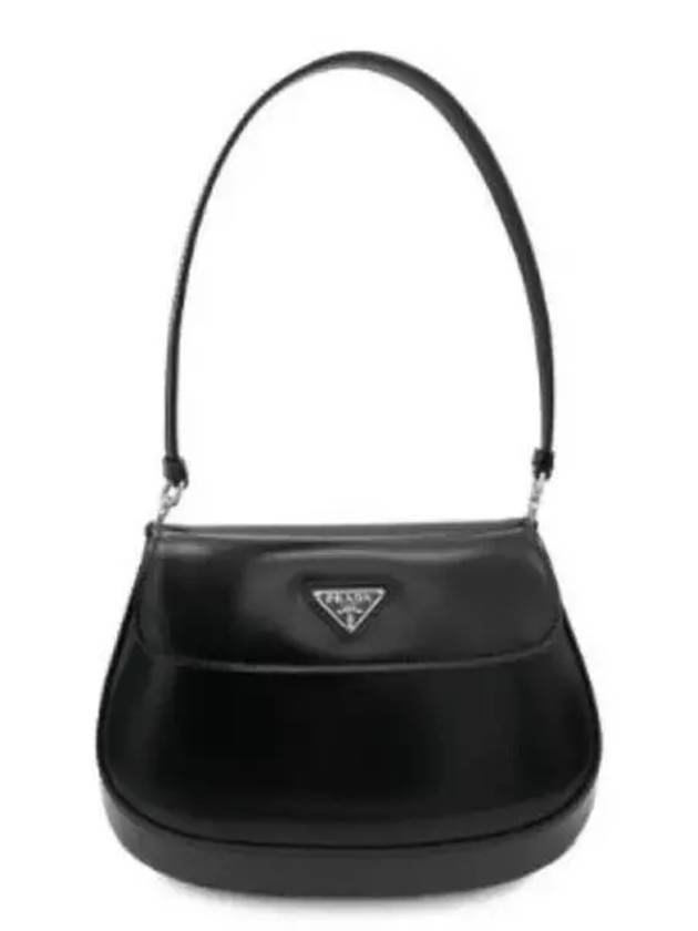 Cleo Flap Brushed Leather Shoulder Bag Black - PRADA - BALAAN.