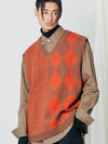 Argyle Houndstooth Half Half Knit Vest Orange - S SY - BALAAN 1