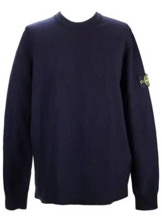 Men's Wappen Patch Crew Neck Wool Knit Top Navy - STONE ISLAND - BALAAN 2