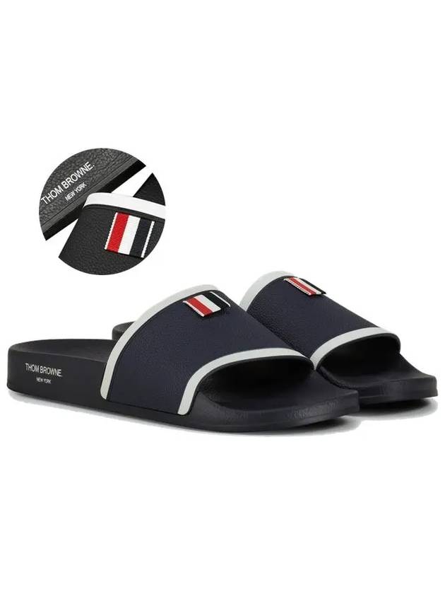 Rubber Full Slide Slippers Navy - THOM BROWNE - BALAAN.