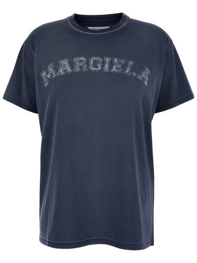 Logo Print Cotton Short Sleeve T-Shirt Blue - MAISON MARGIELA - BALAAN 2