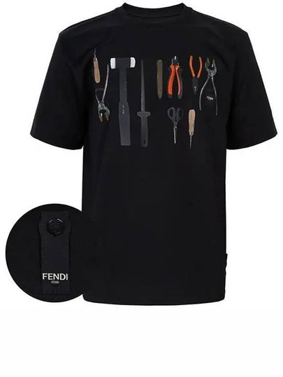 Tools Print Crew Neck Short Sleeve T-Shirt Black - FENDI - BALAAN 2