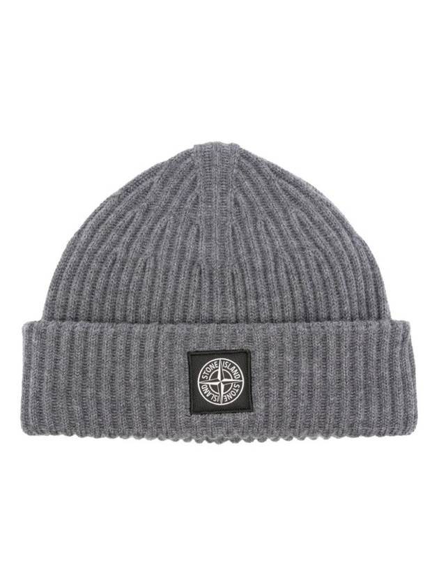 Logo Patch Wool Beanie Grey - STONE ISLAND - BALAAN 1