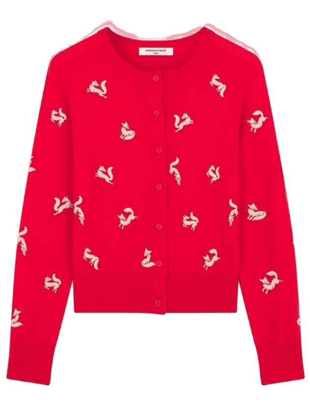 Fancy Fox Embroidery Cardigan Wild Strawberry - MAISON KITSUNE - BALAAN 1