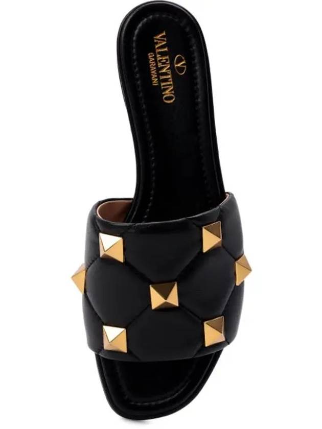 Roman Stud Quilted Leather Mule Black - VALENTINO - BALAAN.