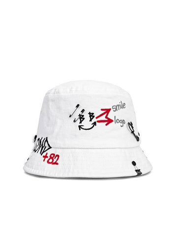 BBD Smile Logo Denim Bucket Hat Custom Ver White - BLACKBLOND - BALAAN 1