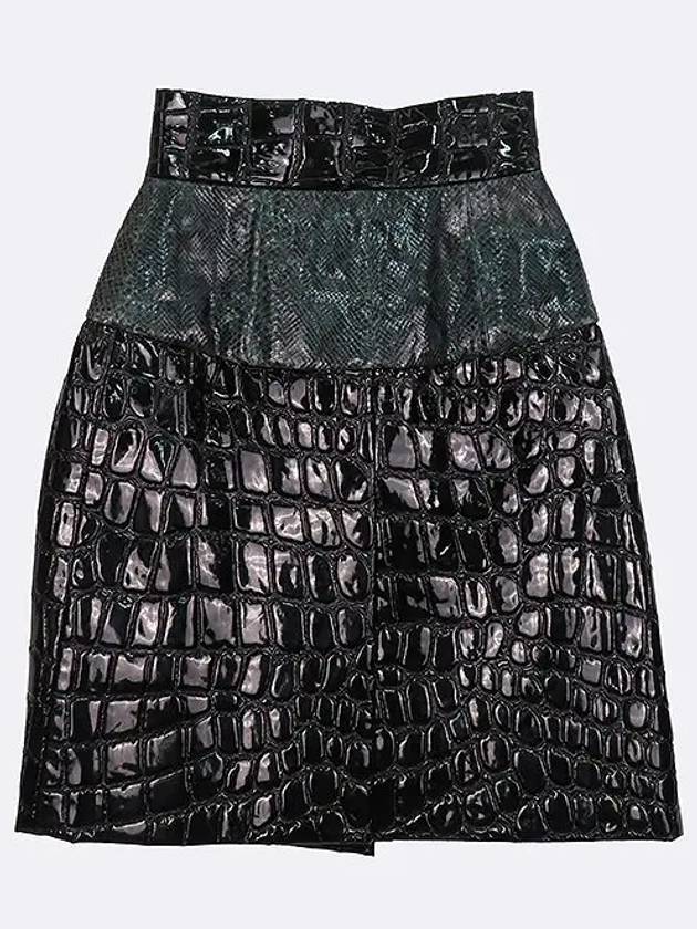 PYTHON Leather Black Color Enamel Women s Skirt - MIU MIU - BALAAN 2