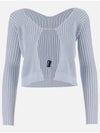 La Maille Pralu Longue Micro Charm Logo Cardigan Light Blue - JACQUEMUS - BALAAN 4