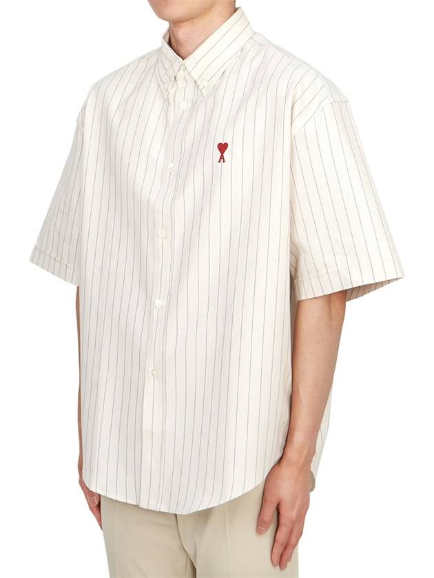 Camp Heart Embroidered Logo Short Sleeve Cream - AMI - BALAAN 3