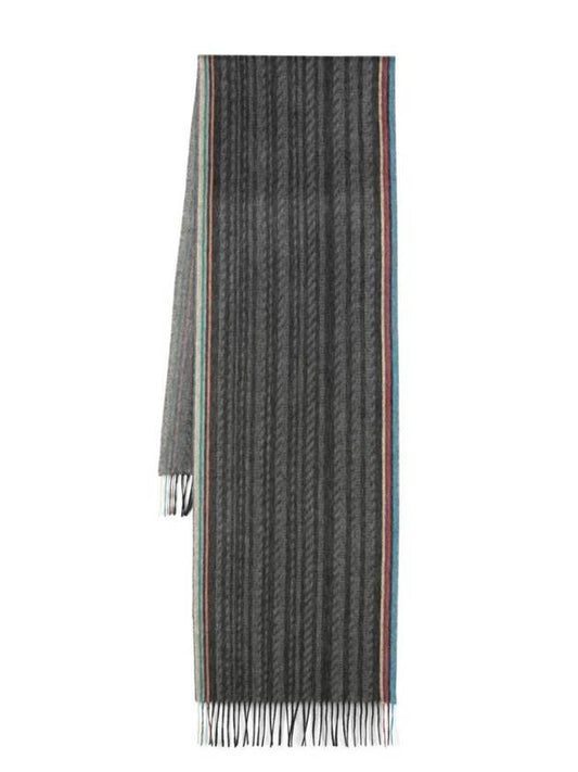 Striped Fringe Scarf Grey - PAUL SMITH - BALAAN 1