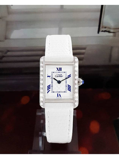 Must Tank Quartz White Roman Dial Diamond Leather Watch - CARTIER - BALAAN 1