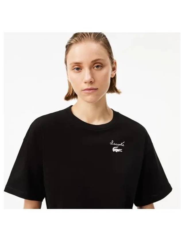 Women s Graphic Point Short Sleeve T Shirt Black - LACOSTE - BALAAN 1