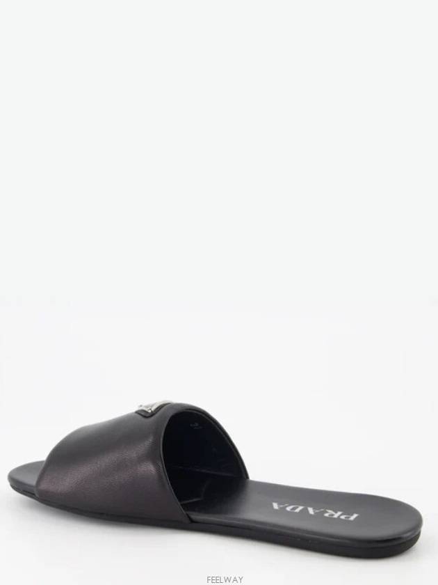 Logo Leather Slide Slippers Black - PRADA - BALAAN 7