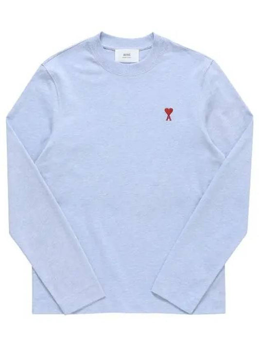 Chain Stitch Heart Logo Long Sleeve T-Shirt Blue - AMI - BALAAN 2