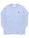 Chain Stitch Heart Logo Long Sleeve T-Shirt Blue - AMI - BALAAN 6