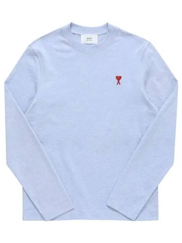 Chain Stitch Heart Logo Long Sleeve T-Shirt Blue - AMI - BALAAN 6