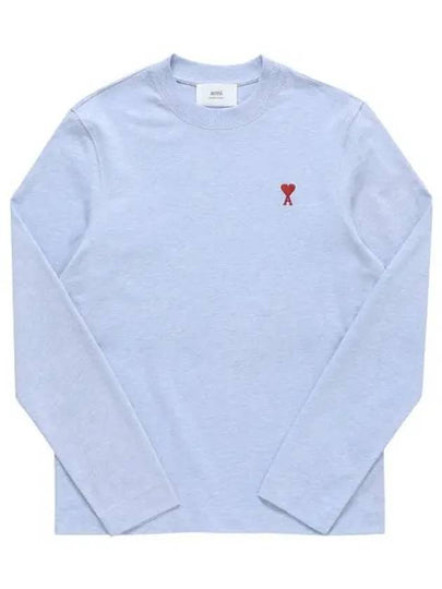 Chain Stitch Heart Logo Long Sleeve T-Shirt Blue - AMI - BALAAN 2