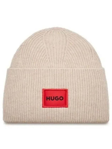 Green Ribbed beanie hat with red logo label 50496011 281 - HUGO BOSS - BALAAN 1