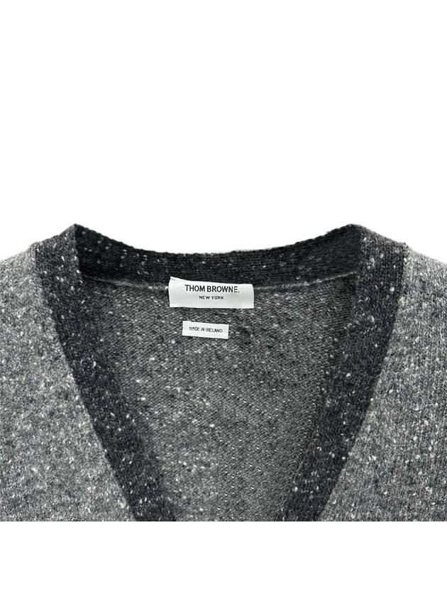 Men's Jersey Stitch Mohair Tweed 4 Lines V-Neck Cardigan Grey - THOM BROWNE - BALAAN 4