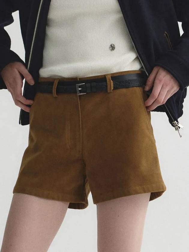 Pre order delivery October 7th Suede short pants brown - NOIRER FOR WOMEN - BALAAN 2