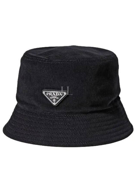 Triangle Logo Corduroy Bucket Hat Black - PRADA - BALAAN 2