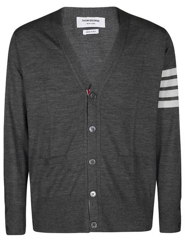 Men's Sustainable Classic Diagonal Wool Cardigan Dark Grey - THOM BROWNE - BALAAN 3