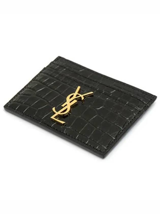 Cassandre Crocodile Embossed Leather Card Wallet Black - SAINT LAURENT - BALAAN 3