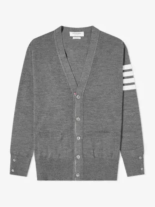 Men's Sustainable Classic Diagonal Wool Cardigan Medium Grey - THOM BROWNE - BALAAN 3