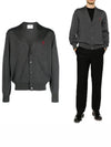 Red Heart Logo Merino Wool Cardigan Heather Grey - AMI - BALAAN 2