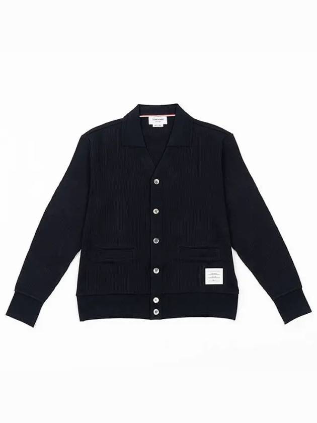 Logo Patch Rib Cardigan Navy - THOM BROWNE - BALAAN 2