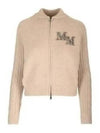 Women's Crystal Logo Wool Cashmere Zip-Up Cardigan Beige - MAX MARA - BALAAN 2