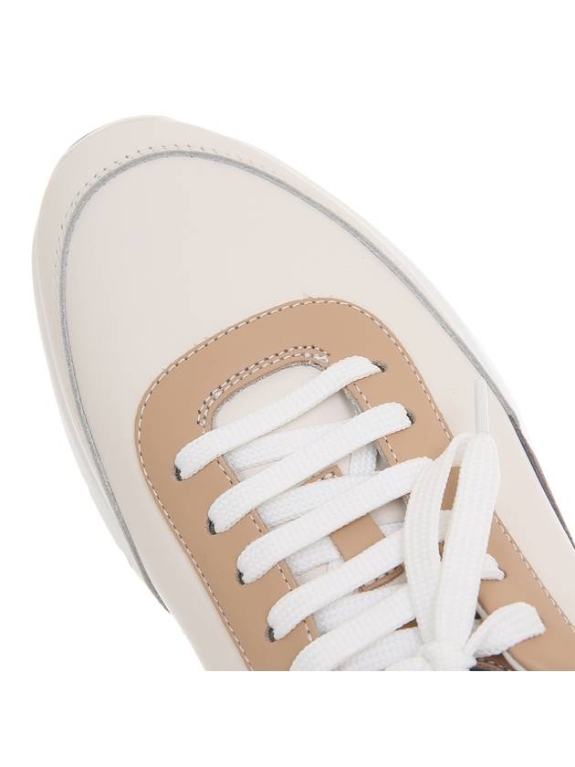 Logo Patch Leather Low Top Sneakers Beige White - BRUNELLO CUCINELLI - BALAAN 7