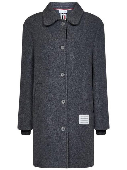 Women's Stripe Round Collar Wool Overcoat Gray - THOM BROWNE - BALAAN 1