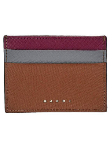 Saffiano Color Block Leather Card Wallet Brown - MARNI - BALAAN 1