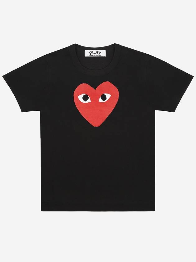 Red Big Heart Print Short Sleeve T-Shirt Black - COMME DES GARCONS - BALAAN 2