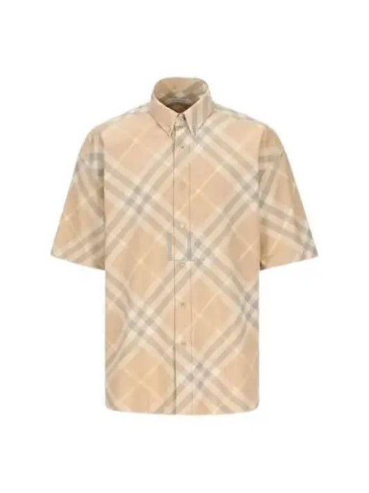 Check Short Sleeve Shirt Beige - BURBERRY - BALAAN 2