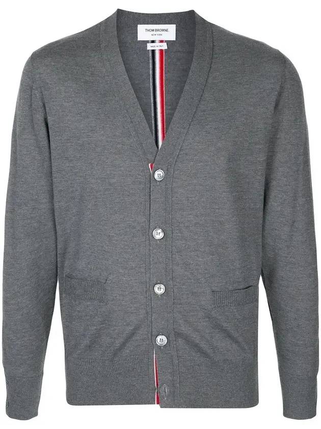 Men's Classic Three-Stripe Backstripe Wool Cardigan Grey - THOM BROWNE - BALAAN 1