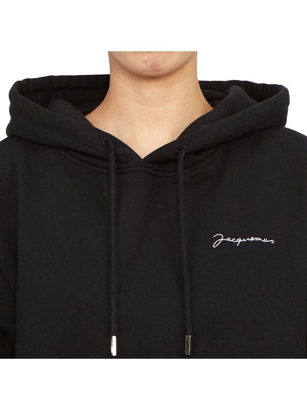 Le Brode Embroidered Logo Cotton Hoodie Black - JACQUEMUS - BALAAN 6