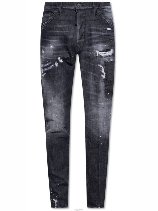 Stretch Cotton Leaf Effect Jeans Black - DSQUARED2 - BALAAN 6