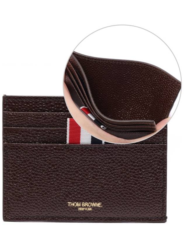 Pebble Grain Leather Stripe Note Compartment Card Wallet Brown - THOM BROWNE - BALAAN 3