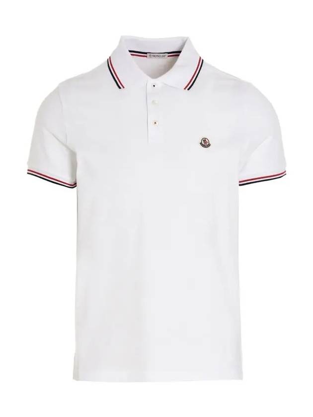 Stripe Trimming Logo Short Sleeve Polo Shirt White - MONCLER - BALAAN 3