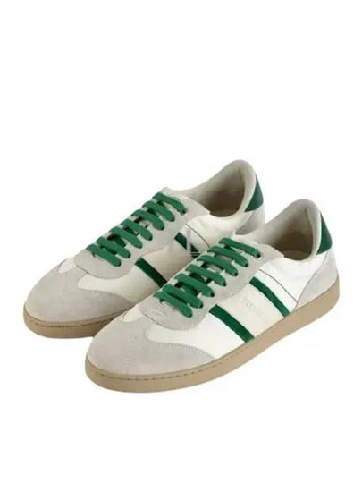 Gancini Suede Fabric Low Top Sneakers White Green - SALVATORE FERRAGAMO - BALAAN 2