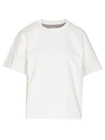 Double Layer Cotton Check Short Sleeve T-Shirt White - BOTTEGA VENETA - BALAAN 1